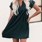 Green Notched Neckline Cuffed Short Sleeve Shift Dress