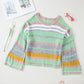 Green Striped Bell Sleeves Loose Sweater