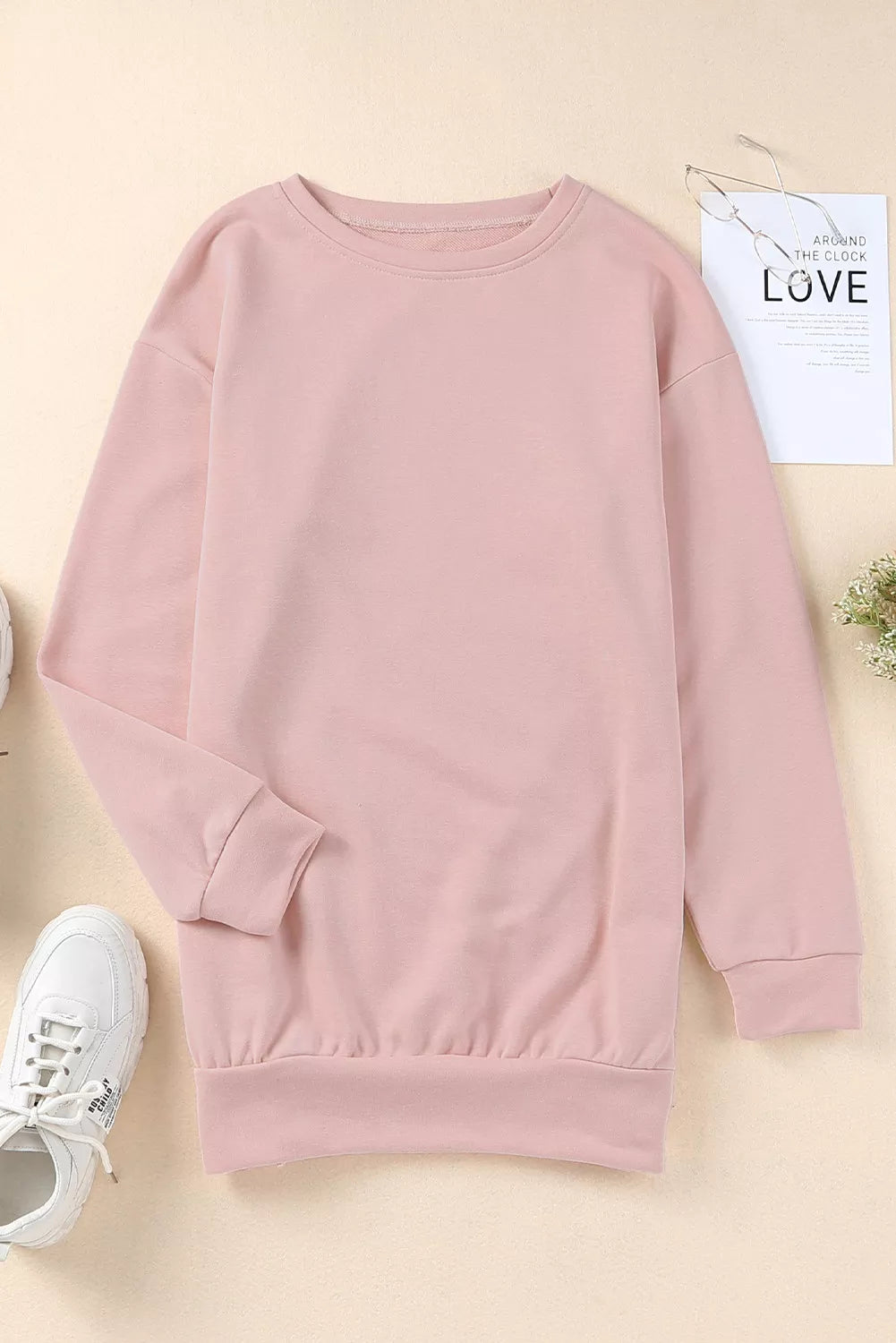 Crew Neck Slit Buttons Sweatshirt