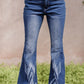 Blue Western Pattern High Rise Flare Jeans