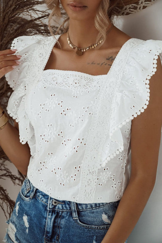 Square Neck Ruffle Sleeve Blouse