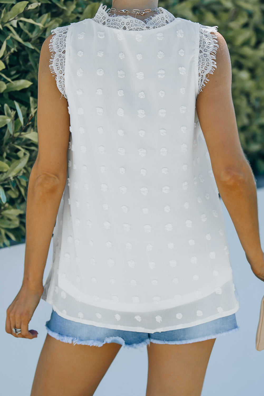 Swiss Dot Lace Stitching V Neck Tank Top