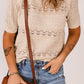 Apricot Crochet Hollow-out Short Sleeve T-shirt