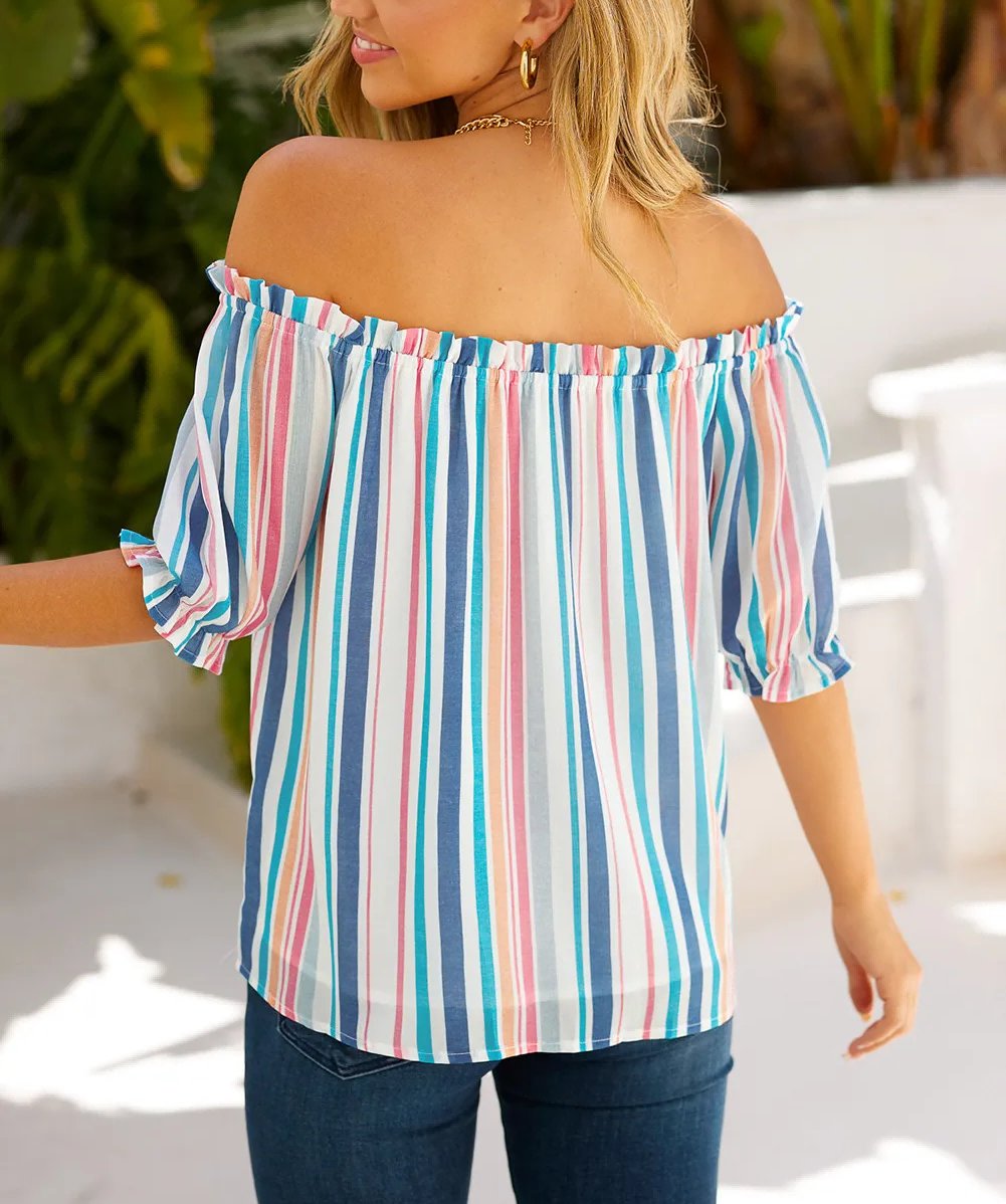 Stripe Off The Shoulder Rainbow Striped Top