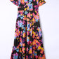 Black Abstract Floral Pattern Flutter Sleeve Tiered Maxi Dress