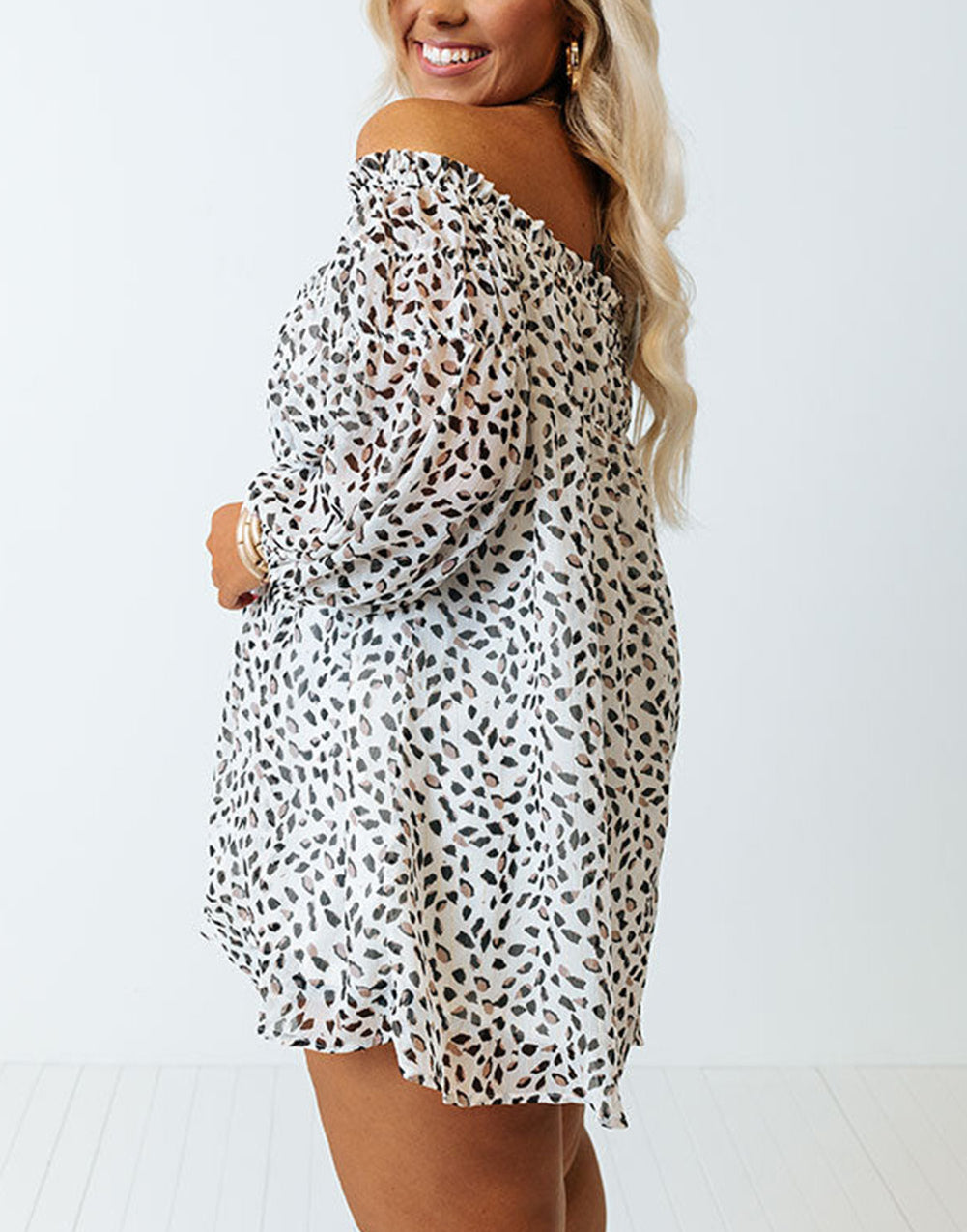 Spotted Plus Size Off Shoulder Blouse