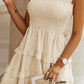 Ribbed Knit Shirred Tiered Ruffled Sleeveless Mini Dress
