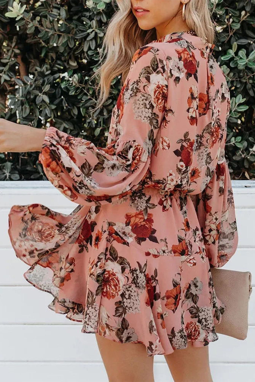 Vintage Floral Print Drawstring Flowy Dress