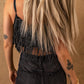 Black Tasseled Spaghetti Strap Cropped Tank Top