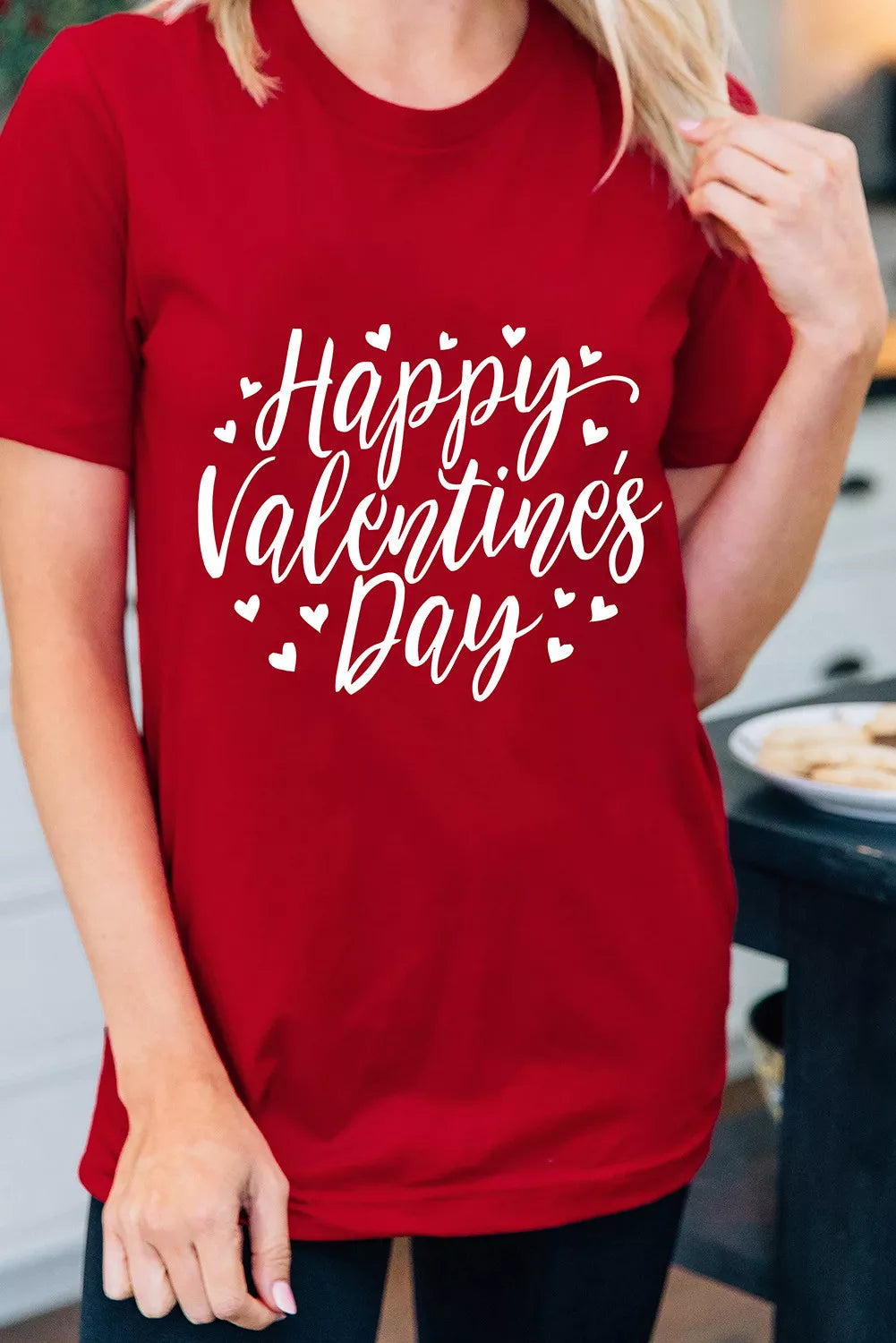 Happy Valentine's Day Heart Print Short Sleeve T Shirt