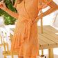 Flutter Sleeve Wrap V Neck Floral Lace Short Dress