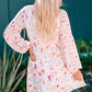 Pink V Neck Bubble Sleeves Floral Dress