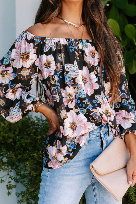 Black Floral Off The Shoulder Blouse