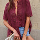 Crochet Hollow-out Lace Splicing Short Sleeve Top