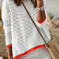 Contrast Trimmed Striped Drop Shoulder Sweater