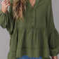 Henley Button Drop Shoulder Loose Sleeve Raw Edge Top