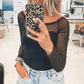 Black Dotty Mesh Overlay Long Sleeve Bodysuit
