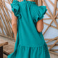 Green Tiered Ruffled Sleeves Mini Dress with Pockets
