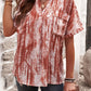Orange Printed Pocket Short Sleeve Blouse