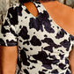 One Shoulder Cow Print Cut out Short Sleeve Top