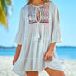 White Crochet Lace Panel Tie V Neck Beach Cover-up