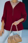 Casual V Neck Zip up Half Sleeve Blouse