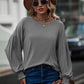 Women Round Neck Pleated Lantern Sleeve