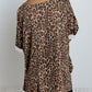 V Notch Rolled Cuffs Loose Leopard Top