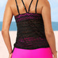 Rose Color Block Lace Drawstring Tie Tankini Set