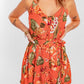 Orange Sleeveless A-line Floral Dress
