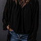 Black Lace Contrast Sheer Frilled Neck Blouse