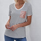 V Neck Striped T-shirt with Patch Pocket