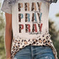 Blue PRAY Western Leopard Slogan Print Bleached T Shirt