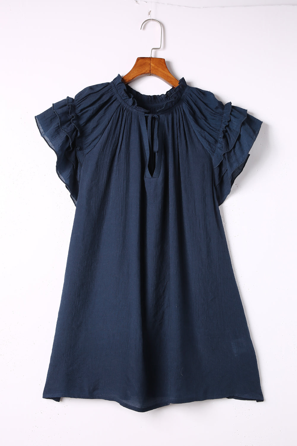 Blue Drawstring V Neck Plus Size Blouse