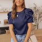 Ruched Puff Short Sleeve Satin Blouse
