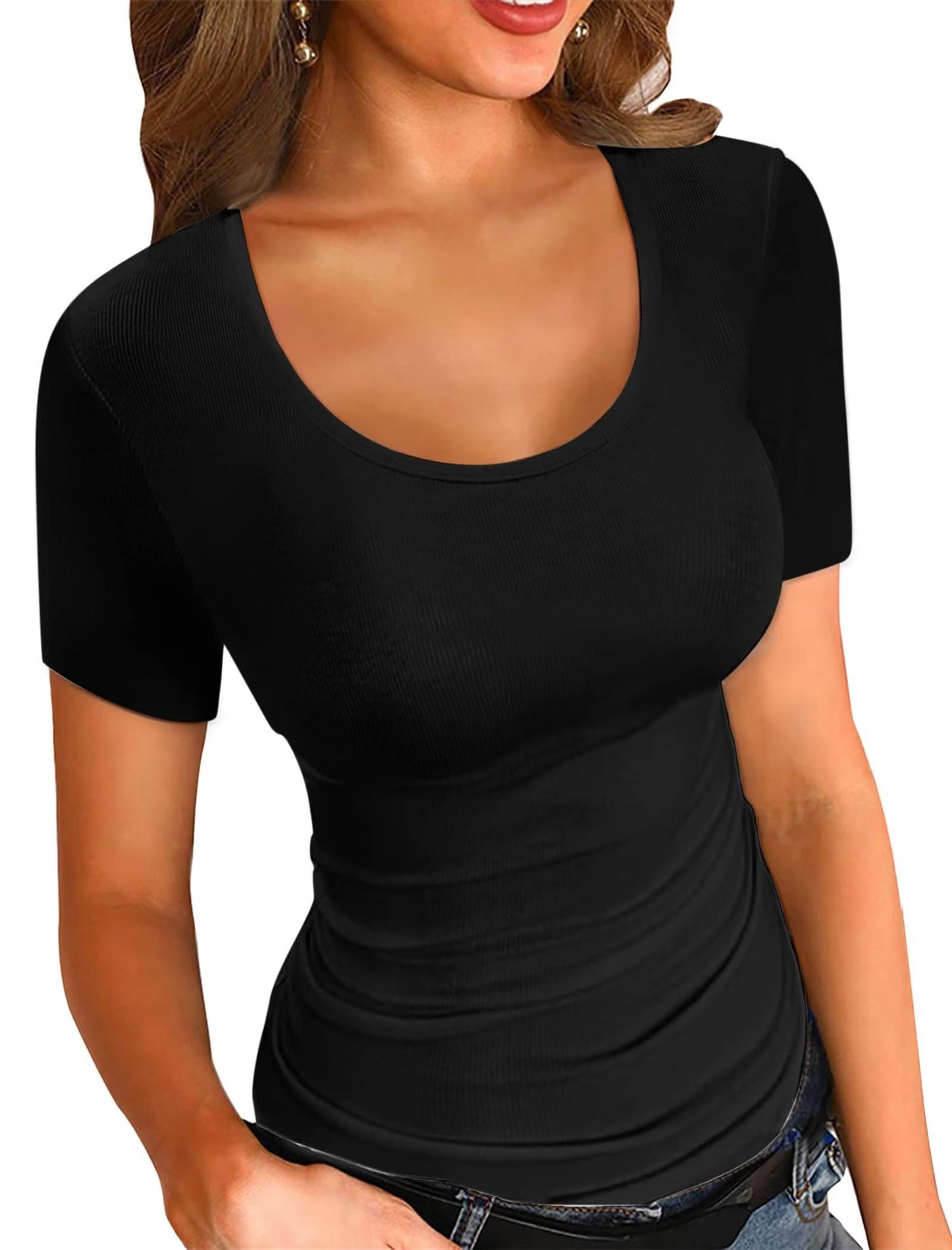 Crew Neck Slim Fitted Casual Basic Top Blouses