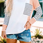 Colorblock Striped Splicing Waffle Knit Long Sleeve Top