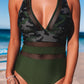 Army Green Camo Patchwork One Piece Swimsuit