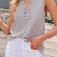 Gray Notched Neck Eyelet Thermal Knit Tank