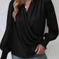 Drape V Neck Smocked Long Sleeve Blouse