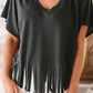Fringe Hem V Neck T Shirt