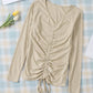 Drawstring Ruched Knit Long Sleeve Top