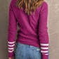 Green Striped Sleeve Plain Knit Sweater
