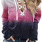 Gradient Lace Up Long Sleeve Pullover Hoodie