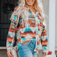 Multicolor Aztec Print Buttoned Pocket Chest Long Sleeve Shirt