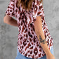 Leopard Print Flounce Drawstring Short Sleeve T-shirt