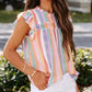 Multicolor Striped Color Block Ruffled O-neck Sleeveless Top