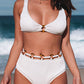 White O-ring Detail Ribbed Knit Bikini Swimsuit