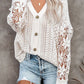 White Lace Crochet Hollow Out Knit Buttoned Sweater