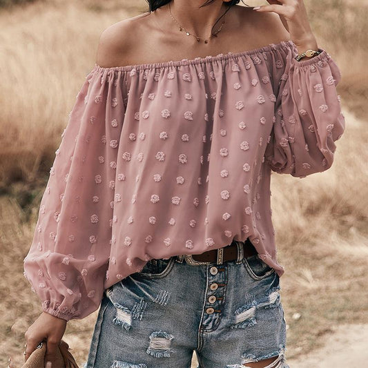 Spring and summer casual solid color one-shoulder blouse